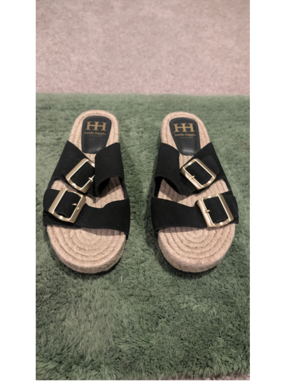 Women's Haute Hippie Black and Beige Buckle Sandals